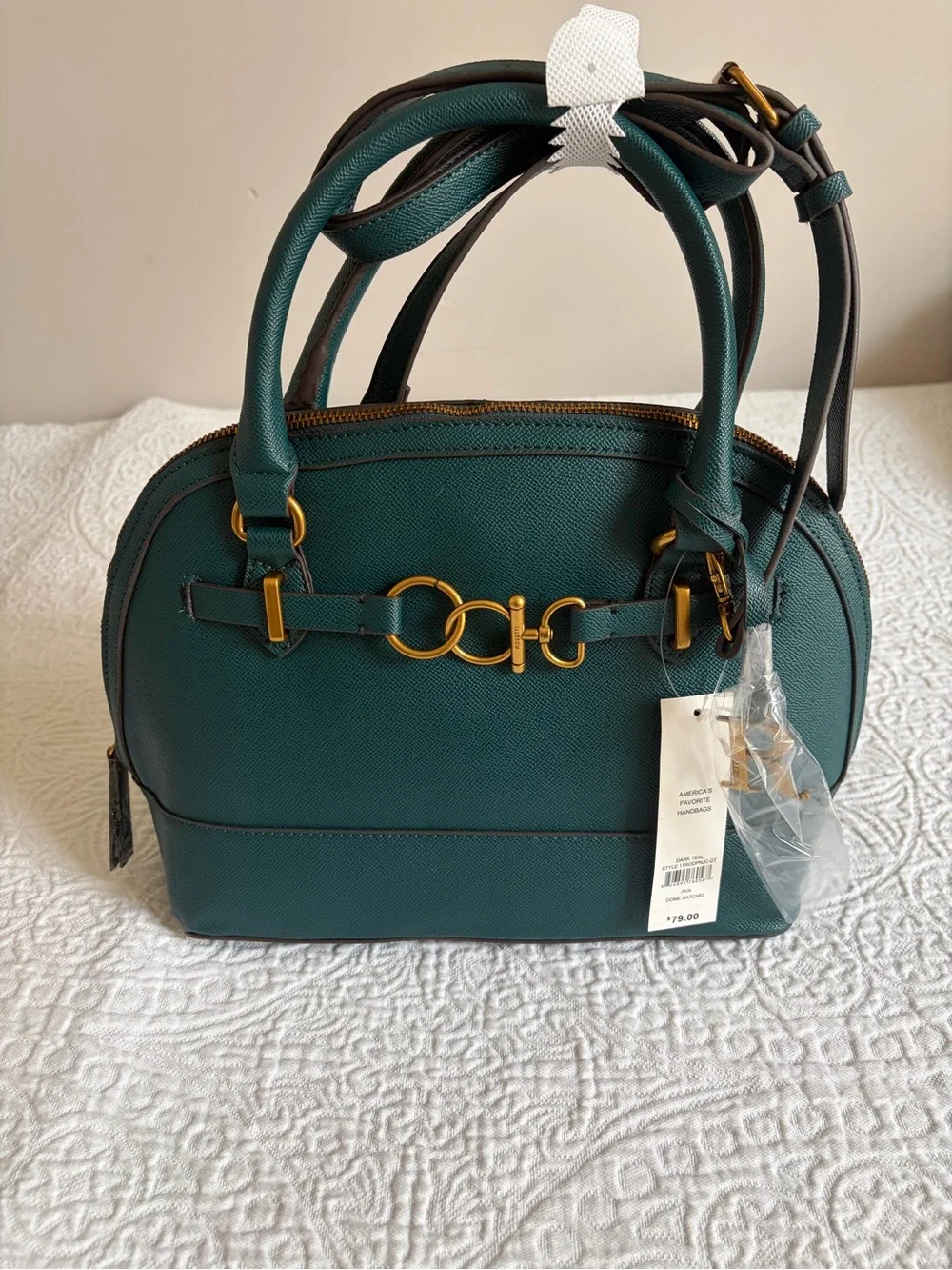 NWT The Rosetti Ava Dome Satchel in Dark Teal with Gold Hardware